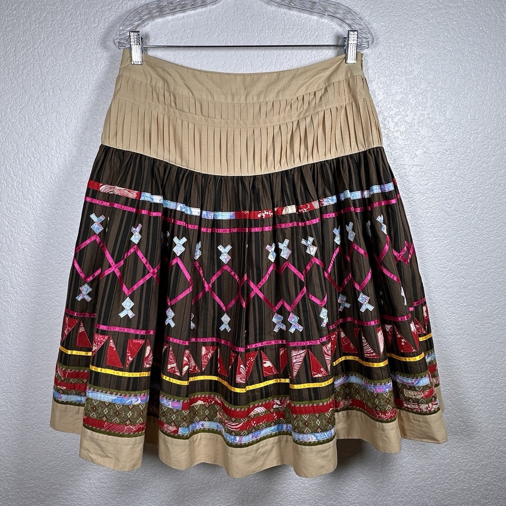 Neiman Marcus Exclusive Embroidered Skirt Boho Folk Moroccan A-line Midi Sz‎ 8